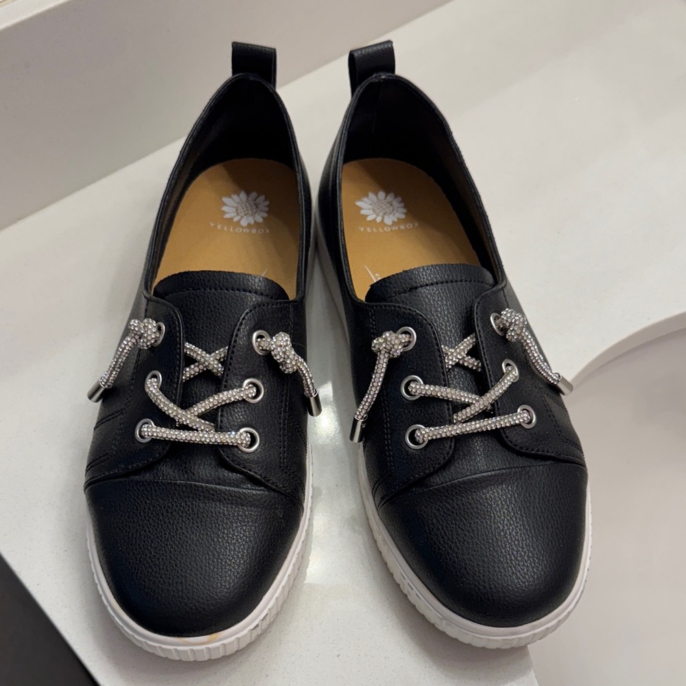 Yellow Box Black Sneakers with Silver Accents